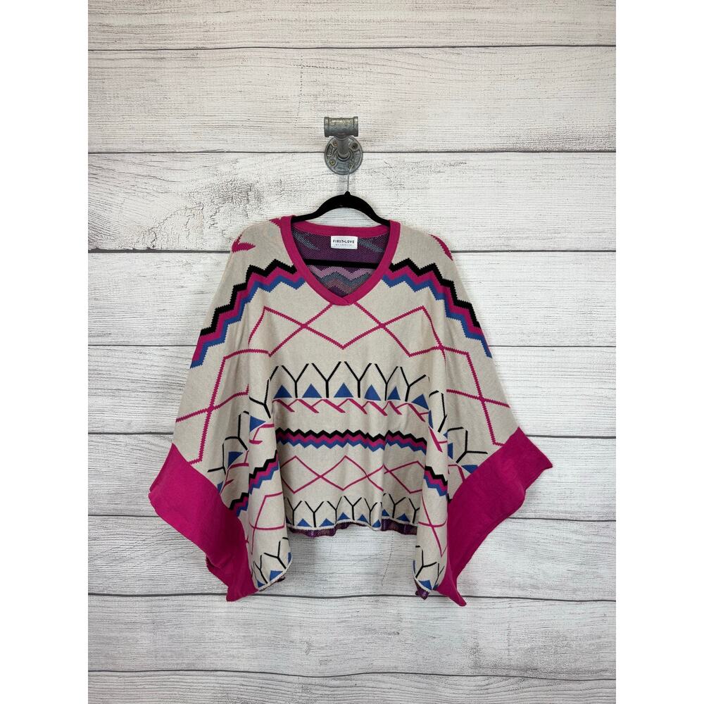 First Love Women's Knit Aztec Oversized Sweater Top Size Small